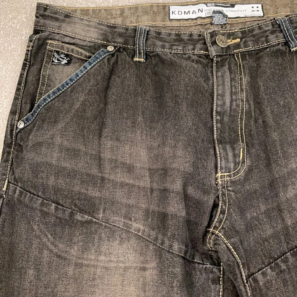 Koman Jeans Mens 40x32 Black Fade Wide Leg Relaxed Straight True Fit